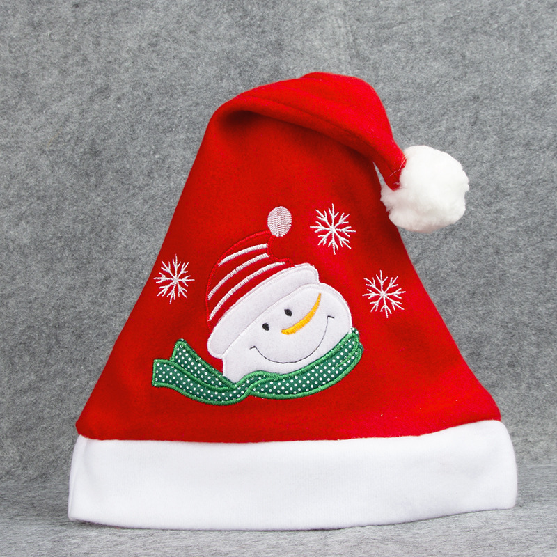 Christmas Hats Embroidery Snow Man Deer Santa Claus Red Velvet Hats With White Cuffs