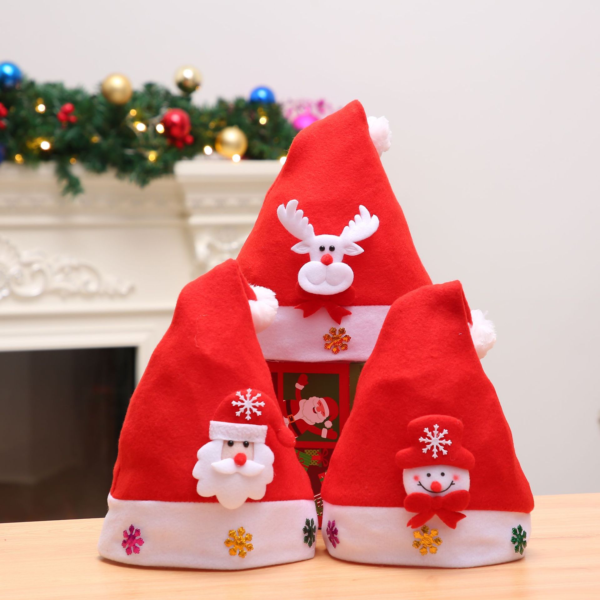 Christmas Hats Red Deer Snow Santa Hats With White Cuffs