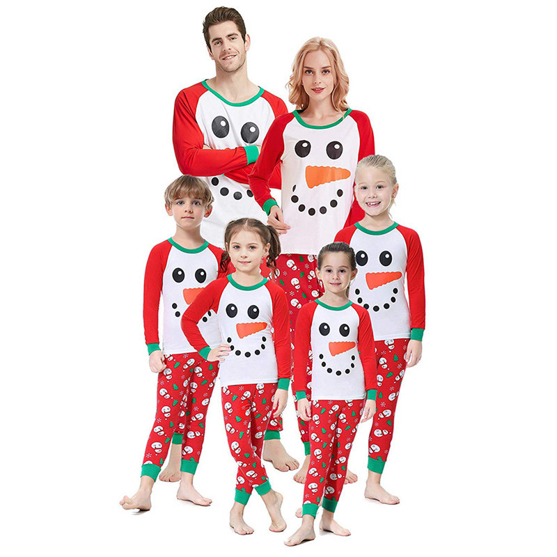 Christmas Family Matching Pajamas Sleepwear Sets Red Snow Man Top and ...