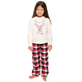 Christmas Family Matching Pajamas Sleepwear Sets Christmas White Deer Top and Red Plaids Pants With Dog Cloth
