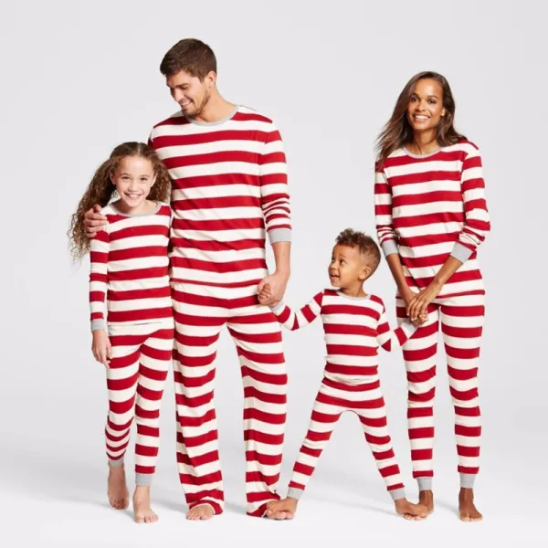 Christmas Family Matching Pajamas Sleepwear Sets Christmas Red Stripes Top and Pants