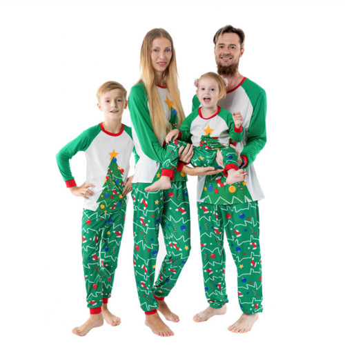 Christmas Family Matching Pajamas Sleepwear Sets Green Christmas Trees Top and Pants
