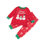 Christmas Family Matching Pajamas Christmas Snow Man Red Top and Pant