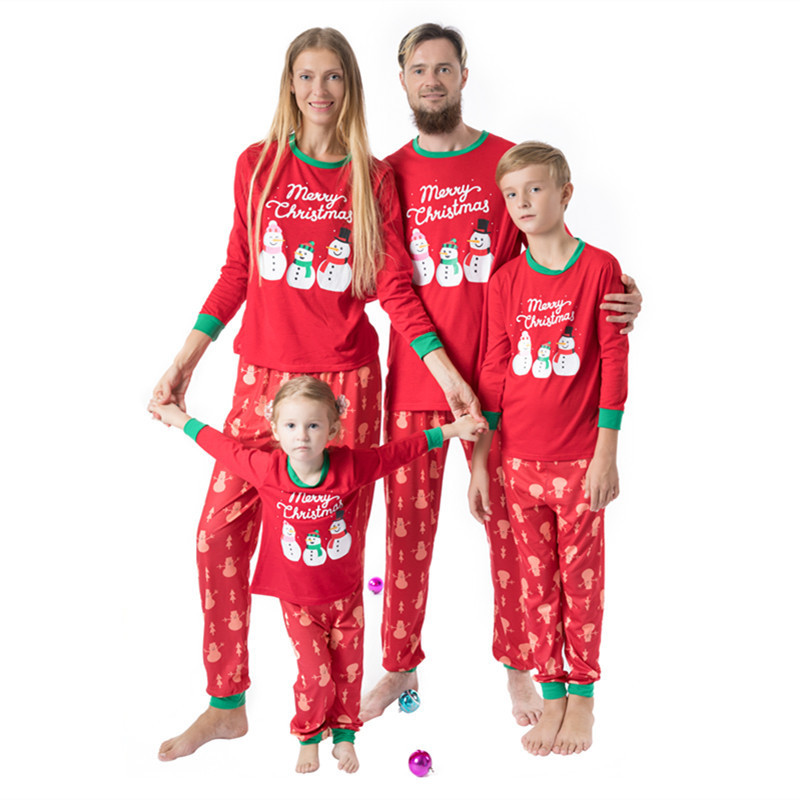 Christmas Family Matching Pajamas Christmas Snow Man Red Top And Pant