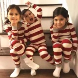 Christmas Family Matching Pajamas Sleepwear Sets Christmas Red Stripes Top and Pants