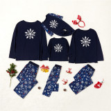 Christmas Family Matching Pajamas Sleepwear Sets Navy Snowflake Top and Pants