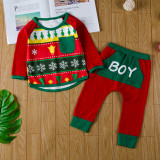 Christmas Family Matching Pajamas Sleepwear Sets Christmas Snow Man Top and Stripes Pants