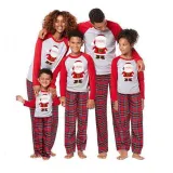 Christmas Family Matching Pajamas Christmas Red Santa Claus Top and Red Plaid Pant Set
