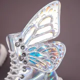 Kid Girl PU Leather Lace Up Martin  Boots With Butterfly Wings