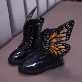 Kid Girl PU Leather Lace Up Martin  Boots With Butterfly Wings