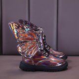 Kid Girl PU Leather Lace Up Martin  Boots With Butterfly Wings