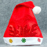 Christmas Hats Sequins Deer Horn Snowflakes Red Velvet Hats With White Cuffs