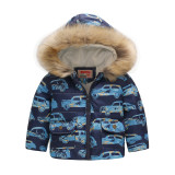 Toddler Kids Boy Cars Cotton Padded Thicken Warm Fur Hooded Outerwear Coats