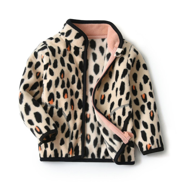 Toddler Kids Girl Polar Fleece Leopard Print Zipper Jacket Outerwear Coats