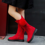 Kid Girl Suede Pompom Tassels Tall Boots