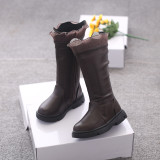Kid Girl Lace Diamonds Add Wool PU Leather Over The Kneel Boots