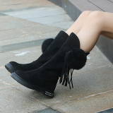 Kid Girl Suede Pompom Tassels Tall Boots