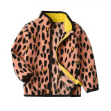 Toddler Kids Girl Polar Fleece Leopard Print  Zipper Jacket Outerwear Coats