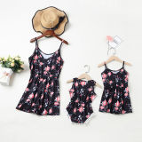 Mommy and Me Matching Red Flowers Summer Slips Jumpsuit Romper