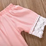 Mommy and Me Matching Pink Off The Shoulder Lace Dress