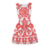 Mommy and Me Print China Flowers Sleeveless A-line Dresses