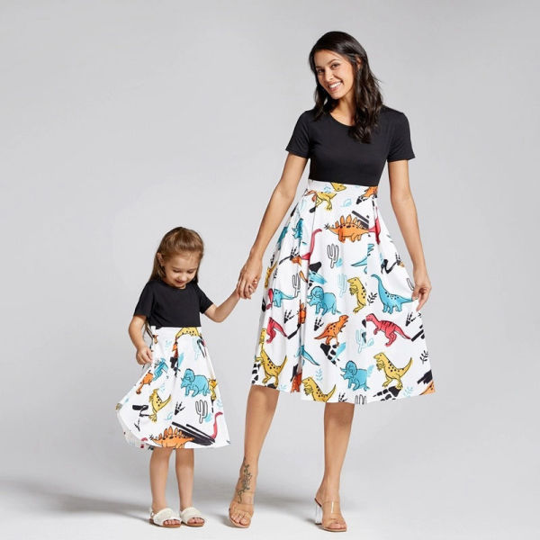 Mommy and Me Matching Prints Dinosaurs A-line Skater Dress