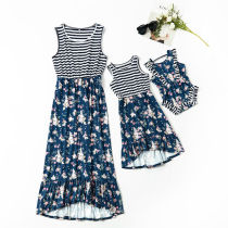 Mommy and Me Matching Stripes Flowers Maxi Summer Dress