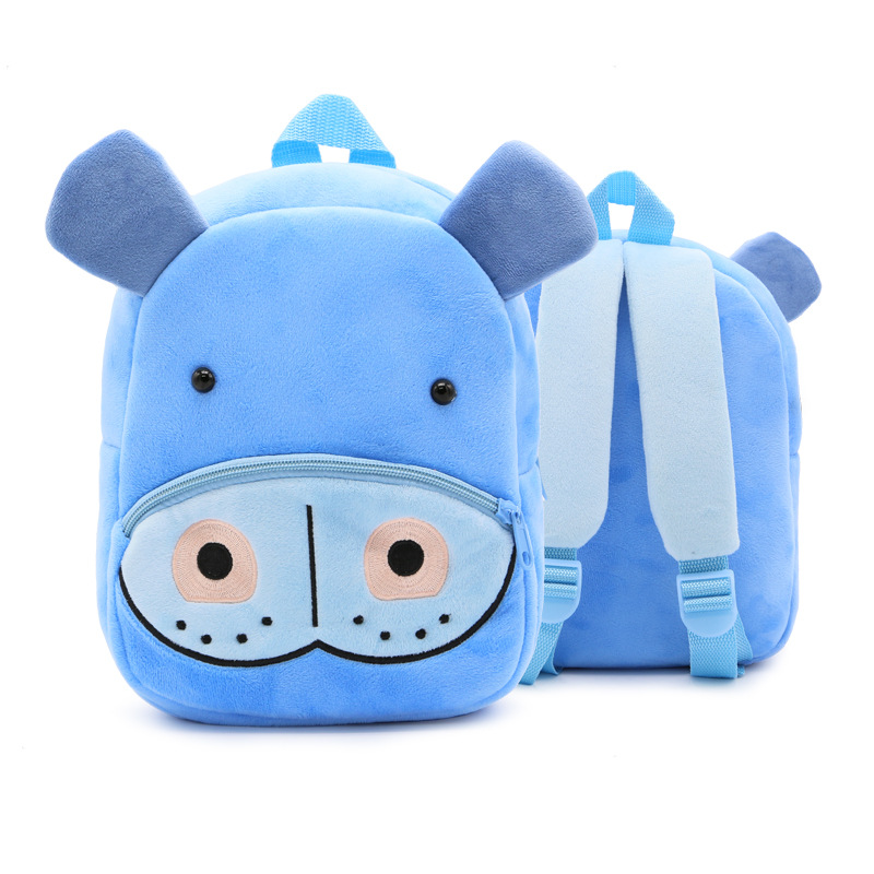 Kindergarten School Backpack Blue Hippo Animal School Bag For Toddlers Kids