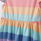Baby Toddler Girls Rainbow Stripes Summer Ruffles Sleeves A-Line Skater Dress