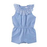 Mommy and Me Matching Blue Denim Embroidered Jumpsuit Romper