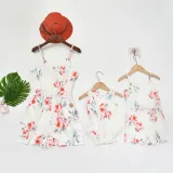 Mommy and Me Matching Red Flowers Summer Slips Jumpsuit Romper