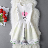 Mommy and Me Print Eiffel Tower Sleeveless Dresses