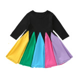 Girls Matching Rainbow Long Sleeves A-line Skater Dress