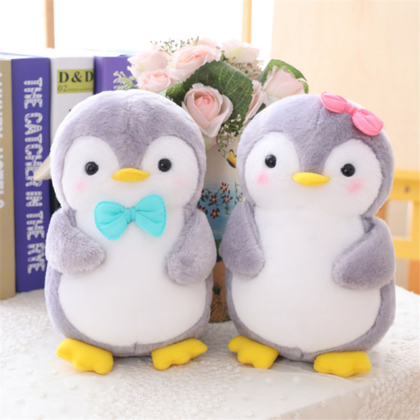 Grey Bowknot Penguin Soft Stuffed Plush Animal Doll for Kids Gift