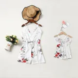 Mommy and Me Matching Flowers Lace Slips Backless Jumpsuit Romper