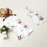 Mommy and Me Matching Flowers Lace Slips Backless Jumpsuit Romper