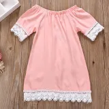 Mommy and Me Matching Pink Off The Shoulder Lace Dress
