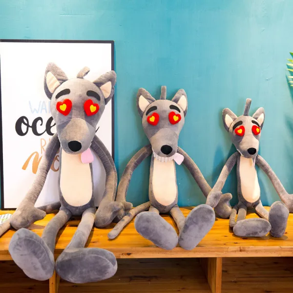 Grey Wolf with Red Hearts Eyes Soft Stuffed Plush Animal Doll for Kids Gift