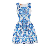 Mommy and Me Print China Flowers Sleeveless A-line Dresses