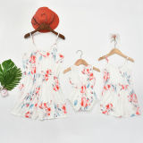 Mommy and Me Matching Red Flowers Summer Slips Jumpsuit Romper
