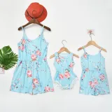 Mommy and Me Matching Red Flowers Summer Slips Jumpsuit Romper