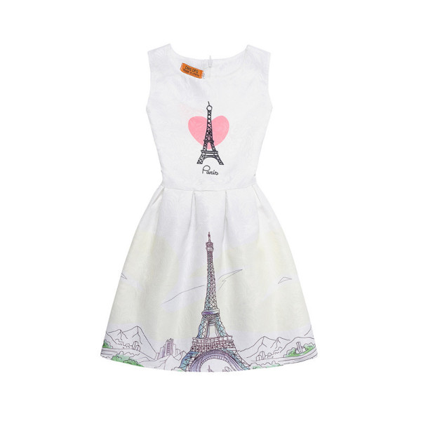 Mommy and Me Print Eiffel Tower Sleeveless Dresses