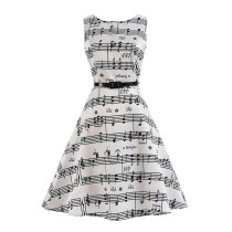 Mommy and Me Print Black Music Score Sleeveless A-line Dresses