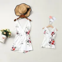 Mommy and Me Matching Flowers Lace Slips Backless Jumpsuit Romper