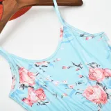 Mommy and Me Matching Red Flowers Summer Slips Jumpsuit Romper