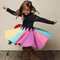 Girls Matching Rainbow Long Sleeves A-line Skater Dress