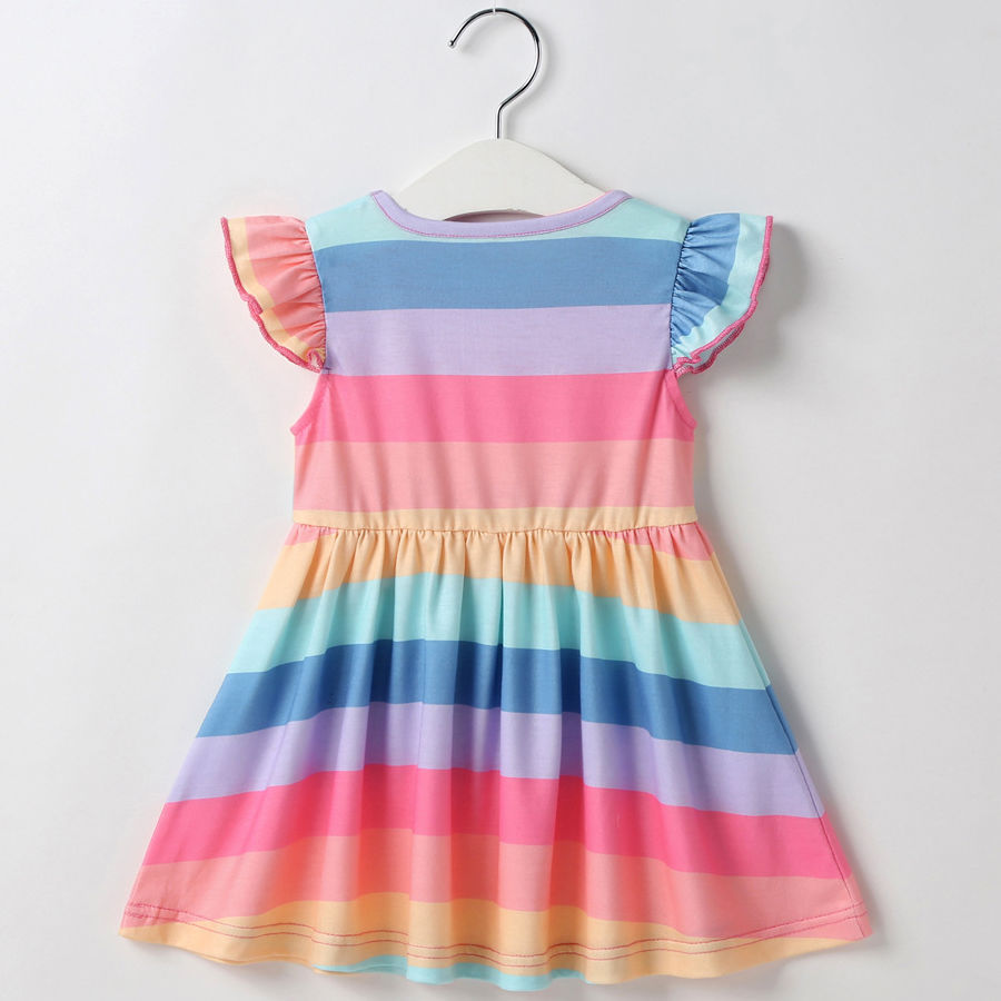Baby Toddler Girls Rainbow Stripes Summer Ruffles Sleeves A-Line Skater ...