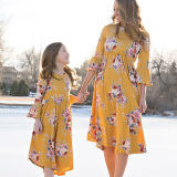 Mommy and Me Matching Prints Flowers Ruffles Sleeves A-line Dress