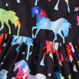 Girls Prints Rainbow Unicrons Ruffles Sleeves A-line Dress