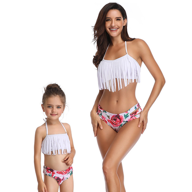 LOSHOW Mommy and Me Swimsuits Tassel Two Piece Bathing Suits Family Matching Swimwear